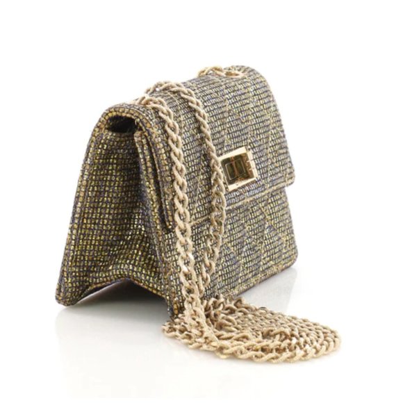 Chanel Mademoiselle Lock Crossbody Bag Quilted Glitter Fabric Mini - Picture 2 of 6